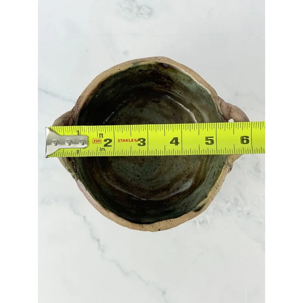 Handmade Studio Pottery Bowl with Handles and Scale Design - Signed!